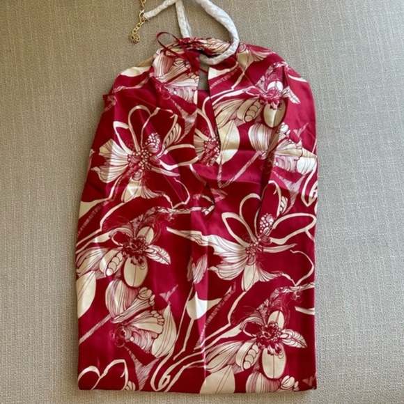 NWT Reformation Yesenia Silk Maxi Halter Dress - Las Dalias Red Floral - Picture 6 of 10